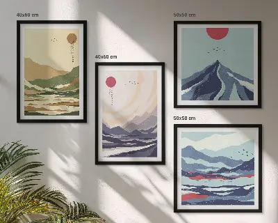 Pastellberg i japansk stil set om 4 tavlor
