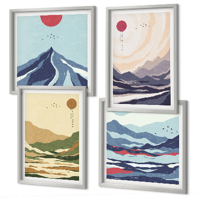 Set om 4 tavlor Pastellberg i japansk stil