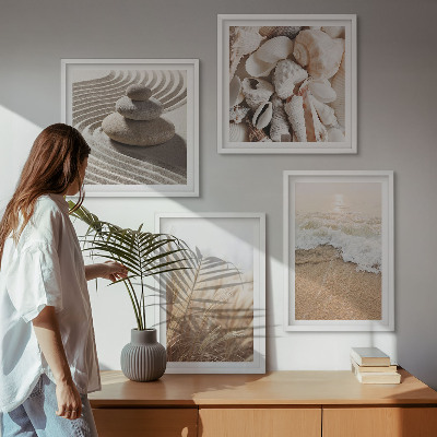 Tavelvägg med 4 tavlor Strandmotiv snäckor vågor