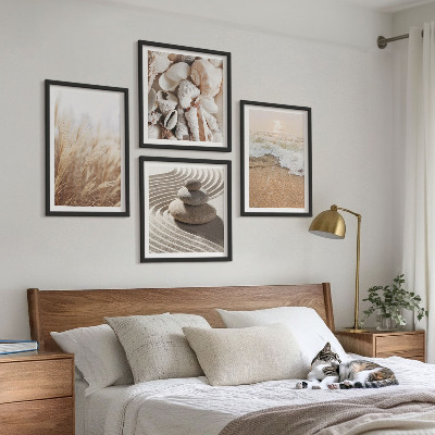 Tavelvägg med 4 tavlor Strandmotiv snäckor vågor