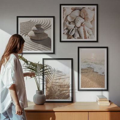 Tavelvägg med 4 tavlor Strandmotiv snäckor vågor