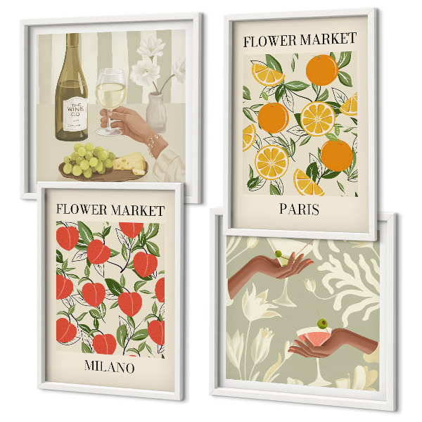 Tavelvägg ovanför soffa Blommor vin Milano Paris