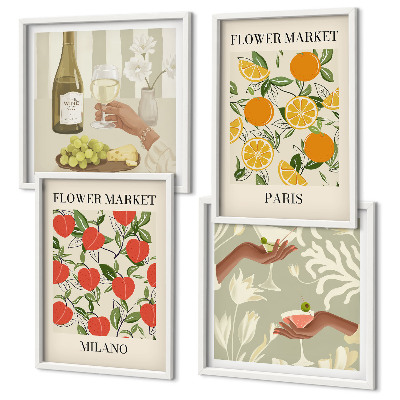 Tavelvägg ovanför soffa Blommor vin Milano Paris