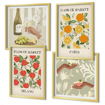 Tavelvägg ovanför soffa Blommor vin Milano Paris