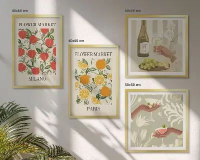 Tavelvägg Blommor Milano Paris väggdekoration för vardagsrum ovanför soffa