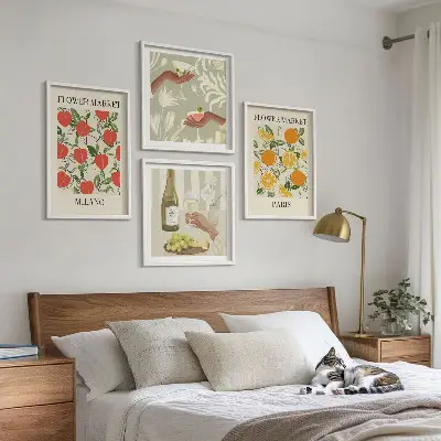Tavelvägg Blommor Milano Paris väggdekoration för vardagsrum ovanför soffa
