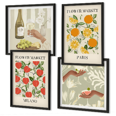 Tavelvägg ovanför soffa Blommor vin Milano Paris