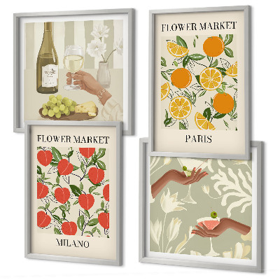 Tavelvägg ovanför soffa Blommor vin Milano Paris