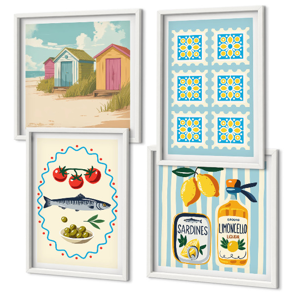 Set om 4 tavlor Illustrationer av medelhavsmat