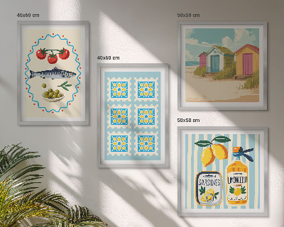 Set om 4 tavlor Illustrationer av medelhavsmat