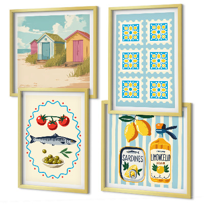 Set om 4 tavlor Illustrationer av medelhavsmat