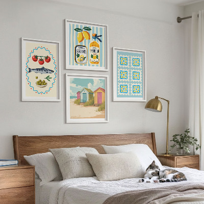 Set om 4 tavlor Illustrationer av medelhavsmat