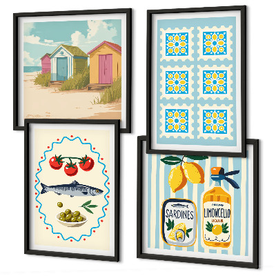 Set om 4 tavlor Illustrationer av medelhavsmat