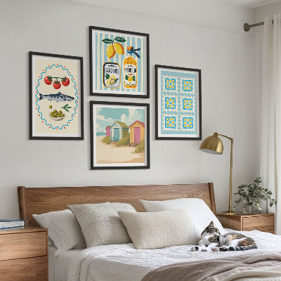 Set om 4 tavlor Illustrationer av medelhavsmat