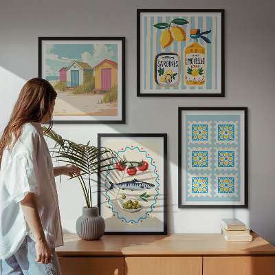 Set om 4 tavlor Illustrationer av medelhavsmat