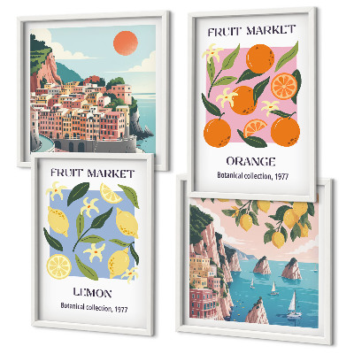 Tavelvägg med 4 tavlor Fruktposters citroner apelsiner