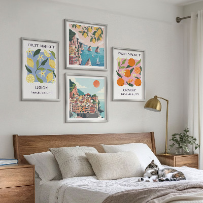 Tavelvägg med 4 tavlor Fruktposters citroner apelsiner