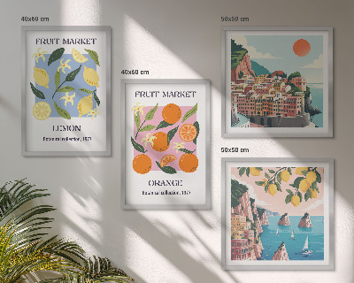 Tavelvägg med 4 tavlor Fruktposters citroner apelsiner