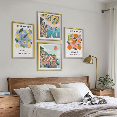 Tavelvägg med 4 tavlor Fruktposters citroner apelsiner