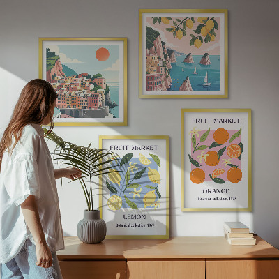 Tavelvägg med 4 tavlor Fruktposters citroner apelsiner