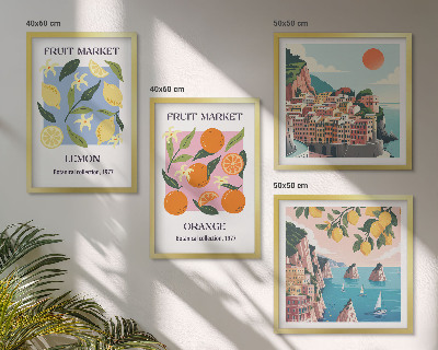 Tavelvägg med 4 tavlor Fruktposters citroner apelsiner