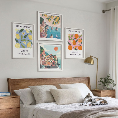 Tavelvägg med 4 tavlor Fruktposters citroner apelsiner