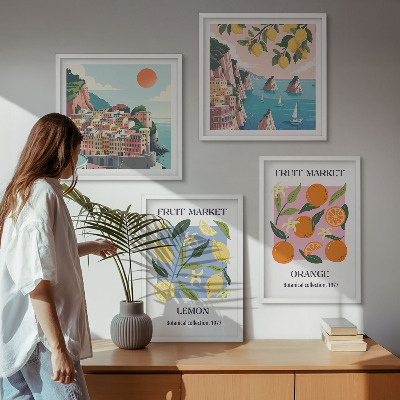 Tavelvägg med 4 tavlor Fruktposters citroner apelsiner