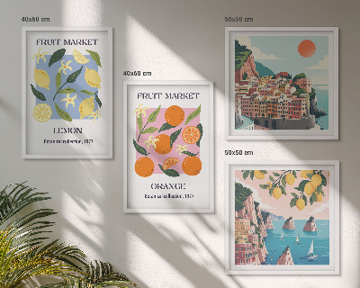 Tavelvägg med 4 tavlor Fruktposters citroner apelsiner