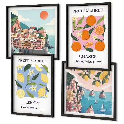 Tavelvägg med 4 tavlor Fruktposters citroner apelsiner