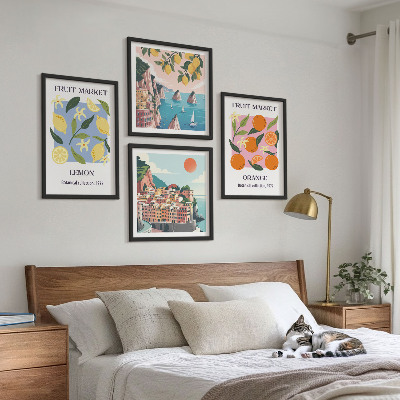 Tavelvägg med 4 tavlor Fruktposters citroner apelsiner