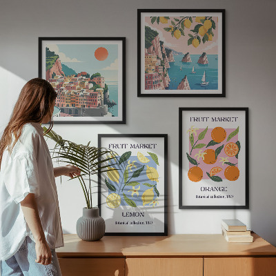 Tavelvägg med 4 tavlor Fruktposters citroner apelsiner