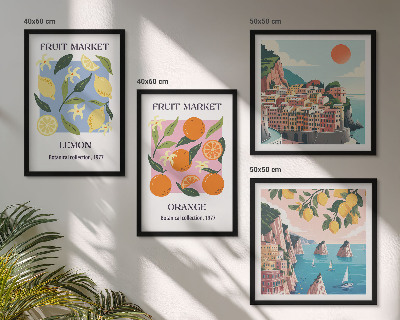 Tavelvägg med 4 tavlor Fruktposters citroner apelsiner