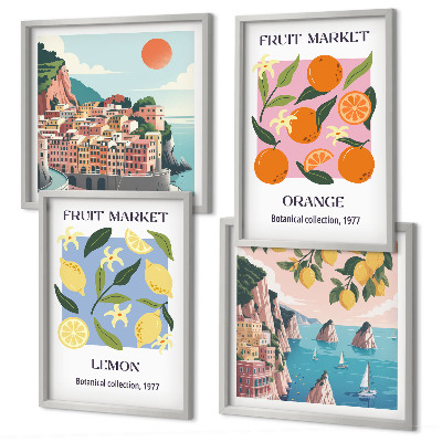 Tavelvägg med 4 tavlor Fruktposters citroner apelsiner