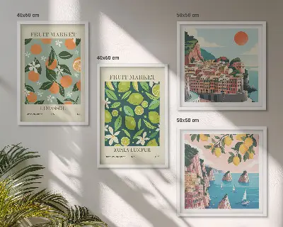 Fruktmönster vintage affischer set om 4 tavlor