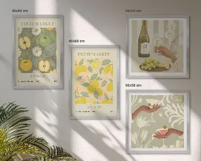 Tavelvägg med 4 tavlor fruktiga mönster med italienskt vin