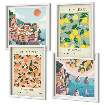 Set om 4 tavlor Citrusfrukter från de italienska tropikerna