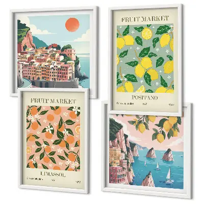 Citrusfrukter från de italienska tropikerna set om 4 tavlor
