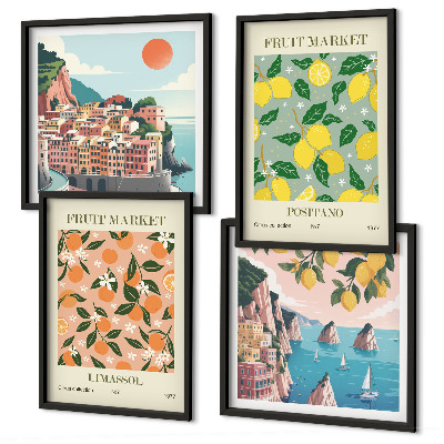 Set om 4 tavlor Citrusfrukter från de italienska tropikerna