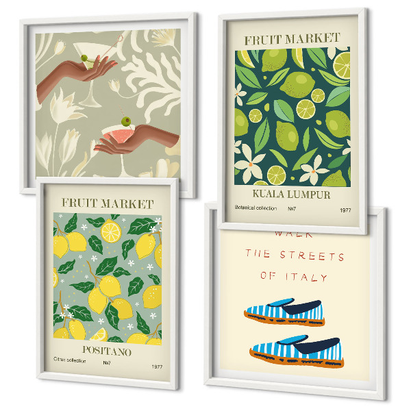 Tavelvägg med 4 tavlor Fruktmönster Italienska posters