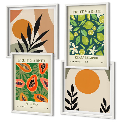 Set om 4 tavlor Boho papaya fruktmönster