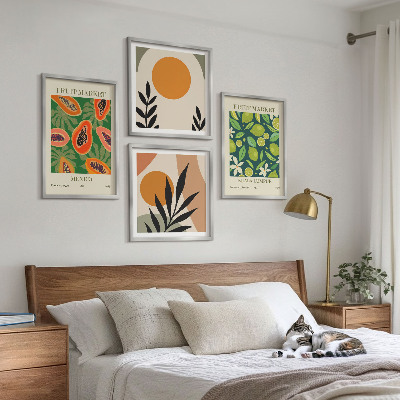 Set om 4 tavlor Boho papaya fruktmönster
