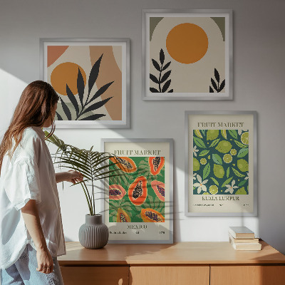 Set om 4 tavlor Boho papaya fruktmönster