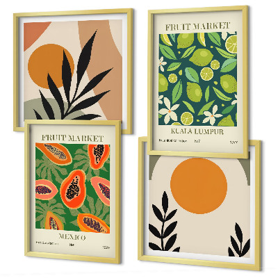 Set om 4 tavlor Boho papaya fruktmönster