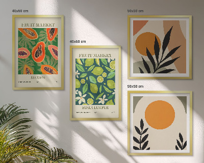 Set om 4 tavlor Boho papaya fruktmönster