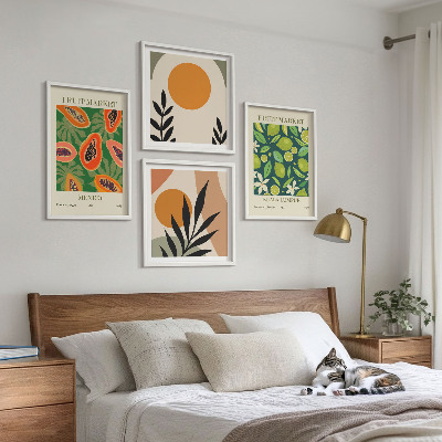 Set om 4 tavlor Boho papaya fruktmönster