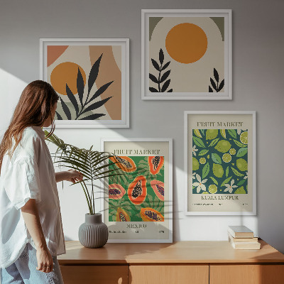 Set om 4 tavlor Boho papaya fruktmönster