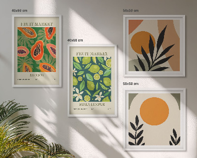 Set om 4 tavlor Boho papaya fruktmönster