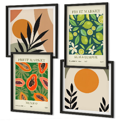 Set om 4 tavlor Boho papaya fruktmönster