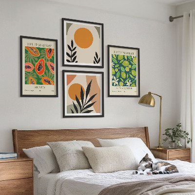 Set om 4 tavlor Boho papaya fruktmönster