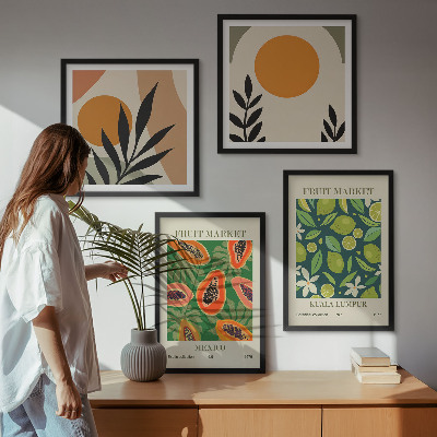 Set om 4 tavlor Boho papaya fruktmönster